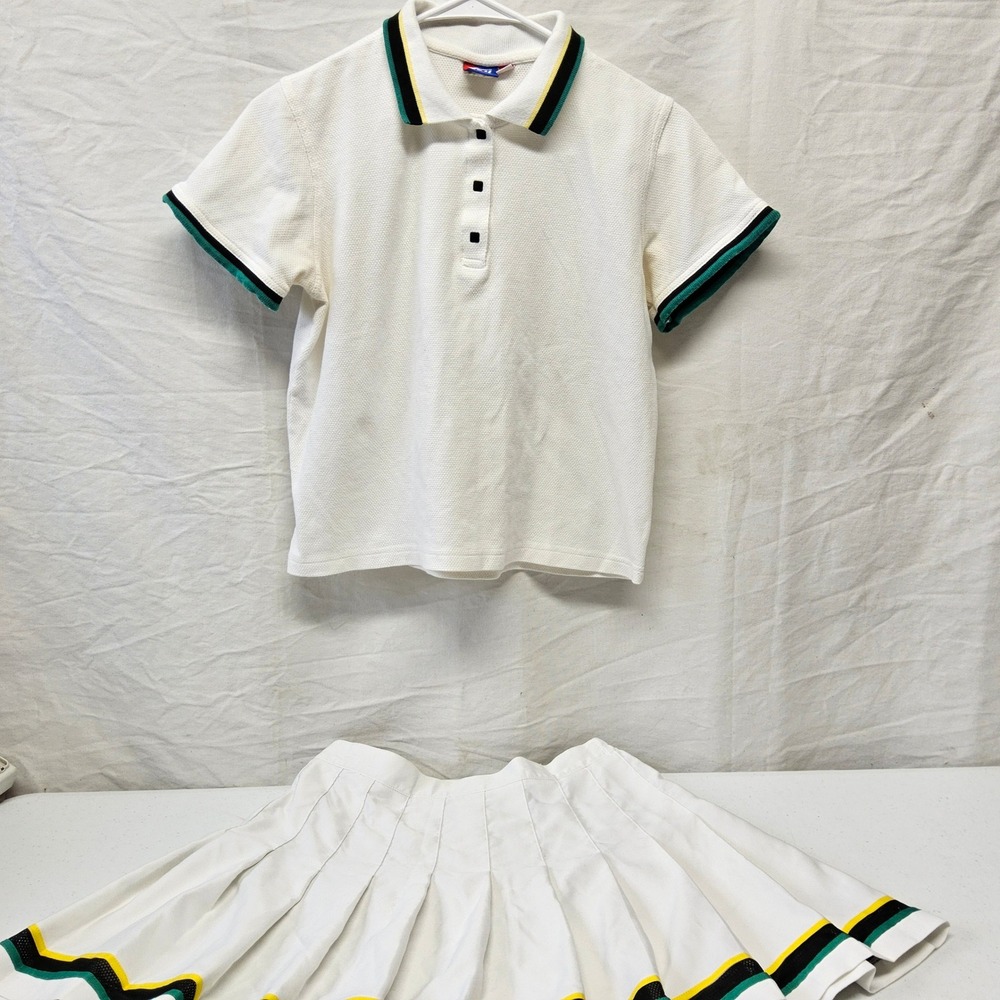 Vintage TAIL Tennis Skirt Set Dress White Green Yellow Striped Pleated Golf M 10